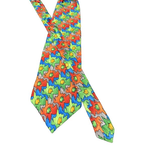 Jerry Garcia Tie Men's 100% Silk Green Blue Yellow Orange Signature Collection - Picture 3 of 6